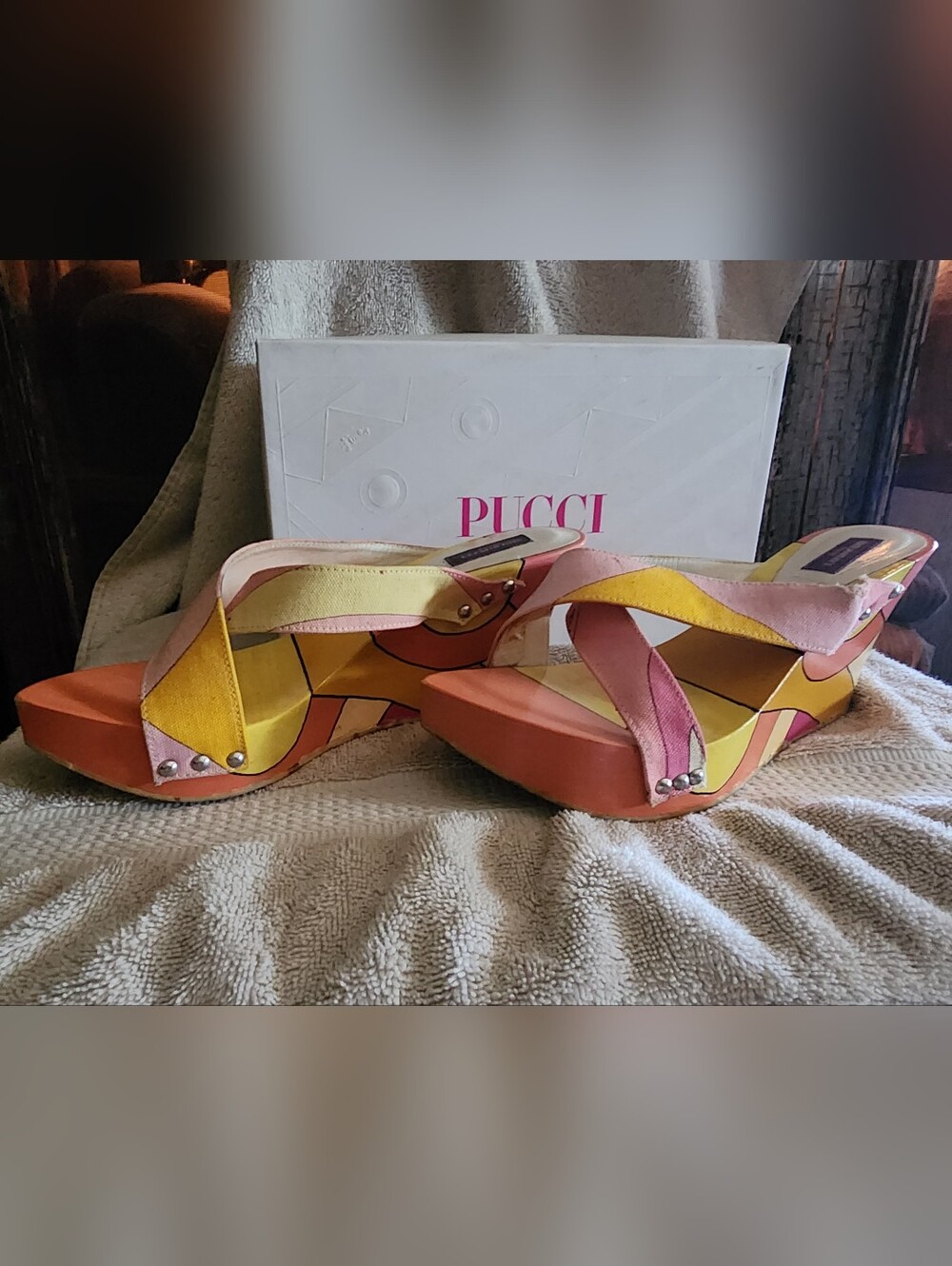 Emilio Pucci Multicolor Pink Yellow Orange Wedge Sandals (Ovali 03)